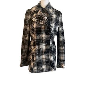 Women’s Black White Plaid Button Jacket Fall Winter Casual Holiday Coat Small.